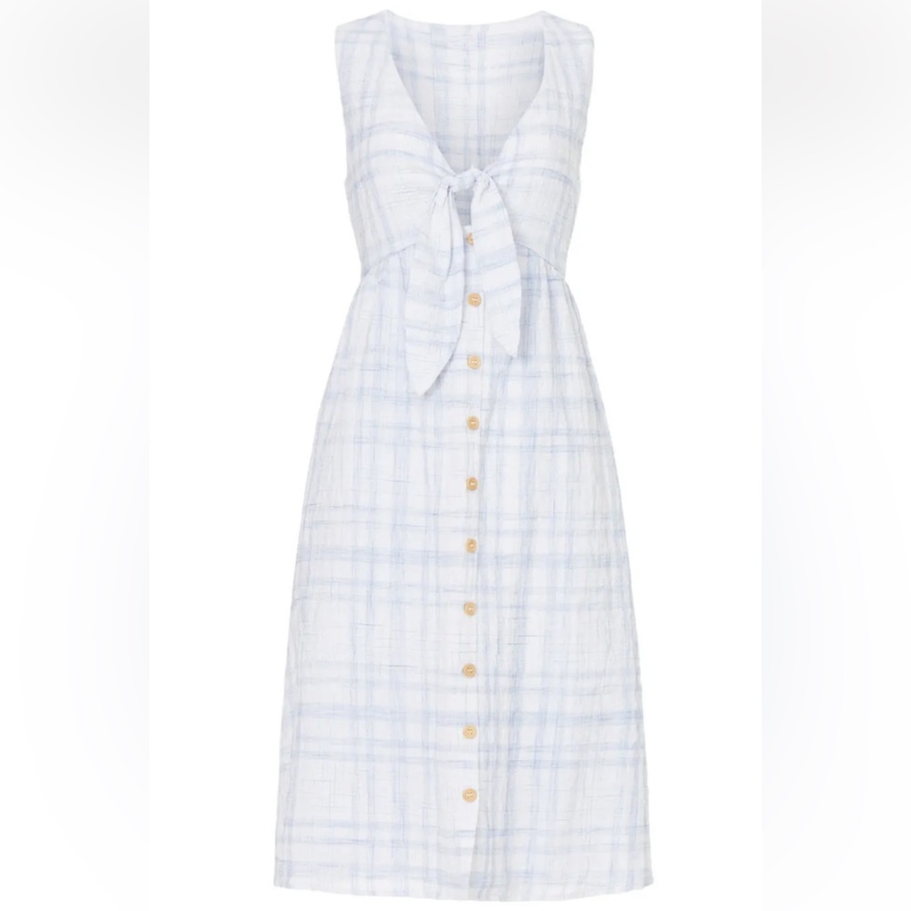 Love, white size xsmall blue plaid tie front dress - Picture 3 of 11